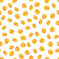 Golden coins isolated on white background. Seamless pattern money coins. Gold money background.