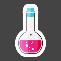 Vector icon of medical pharmaceutical bulb. Flasks for chemical experiments. Laboratory Flask  colored sticker. Layers grouped for easy editing illustration. For your design.