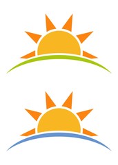 Set of two sunrise or sunset icons isolated over white