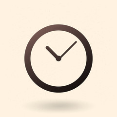 Vector Single Black Silhouette Icon - Round Minimalist Clock