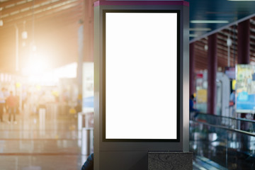 blank advertising billboard at airport,Mock up Poster media template Ads display in Subway station escalator