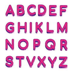 Letters latin alphabet isolated on white background. Sample pink english alphabet vector illustration.