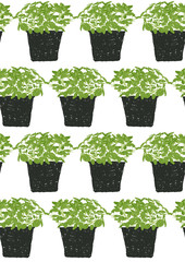 seamless pattern green plant pot illustration on white background