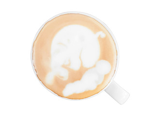 Fototapeta na wymiar Hot coffee latte art isolated white background.