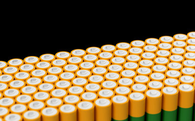 Batteries cells on the dark background.