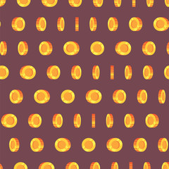 Gold money on color background. Pattern backgrond golden coins Seamless pattern money coins.