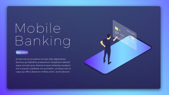 Mobile banking. Mobile bank app isometric concept. Online banking hero image design