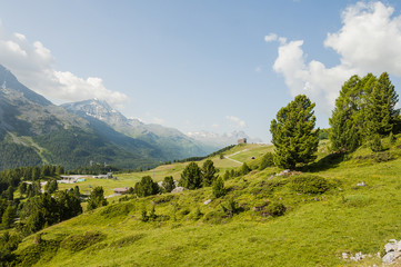 Fototapeta na wymiar St. Moritz, Corviglia, Corvatsch, Bergbahn, Alpen, Rosatschgruppe, Oberengadin, Wanderweg, Signalbahn, Graubünden, Schweiz