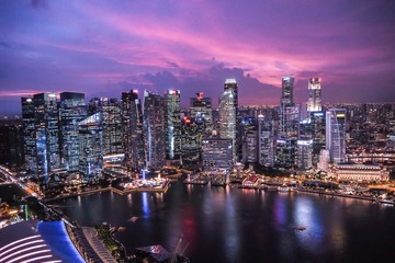 Fototapeta na wymiar Singapore cityscape, Sunset view from Marina Bay