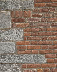 Empty Old Brick Wall Texture. Painted Distressed Wall Surface. Grungy Wide Brickwall. Grunge Red Stonewall Background. Shabby Building Facade With Damaged Plaster. Abstract Web Banner