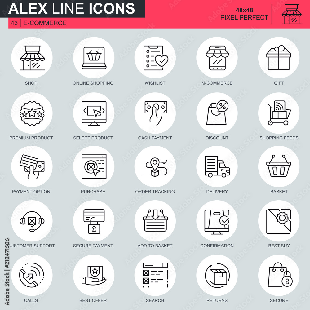 Aufkleber thin line e-commerce and shopping icons set for website and mobile site and apps. contains such icon