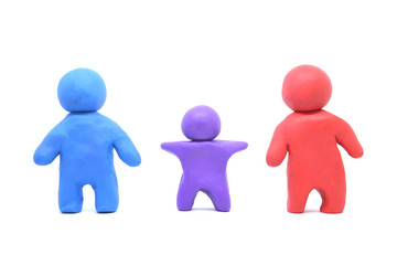 plasticine clay  happy family isolated on the white