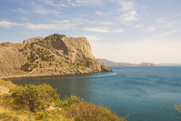 View of the mountain, the Bay on the Black sea and the mountains in the distance, on the horizon.