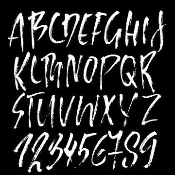 Hand drawn dry brush lettering. Grunge style alphabet. Handwritten font. Vector illustration.