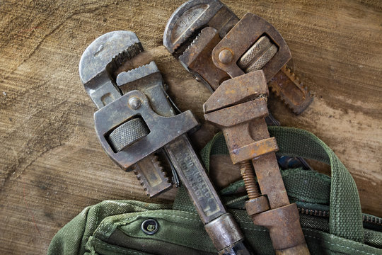 Three vintage pipe wrenches