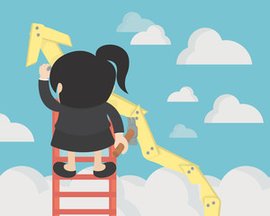 business woman create stock route up by oneself ladder against the sky. education and success concept
