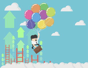 businessman holding balloons up in the sky , success concept education and success