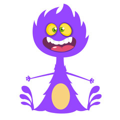 Angry cartoon dragon. Vector Halloween violet monster illustration.