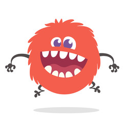 Cartoon Happy Monster With Big Mouth Laughing . Vector illustration of red monster character. Halloween design