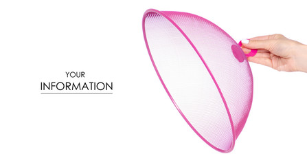 Lid from a net for protecting from insects food in hand pattern on a white background isolation