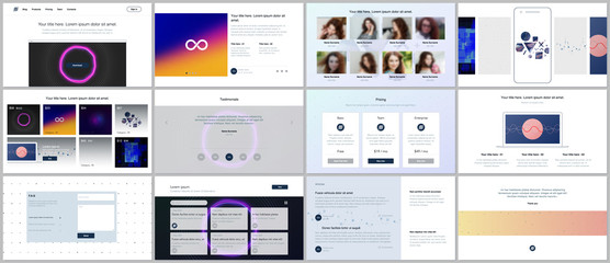 Vector templates for website design, minimal presentations, portfolio with abstract colorful infographics, minimalistic futuristic backgrounds. UI, UX, GUI. Design of header, dashboard and other forms