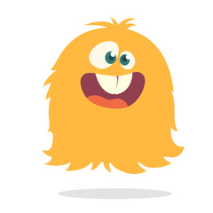 Happy cartoon monster. Halloween vector orange and horned monster. Funny monster expressions