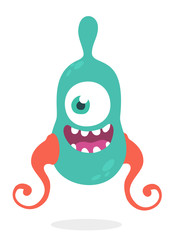 Cute cartoon alien monster with tantacles. Vector illustration