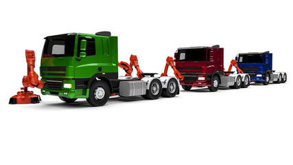 truck assembly line / 3D render image representing a truck assembly line 