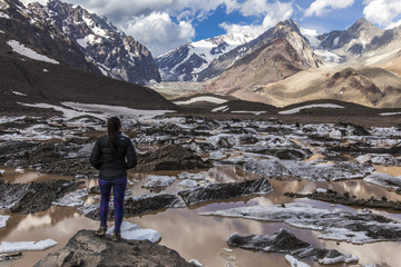 Naklejka premium Glaciers and crevasses inside Cajon del Maipo valley at central Andes an amazing place if you are visiting Santiago de Chile