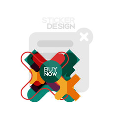 Flat design cross shape geometric sticker icon, paper style design with buy now sample text, for business or web presentation, app or interface buttons