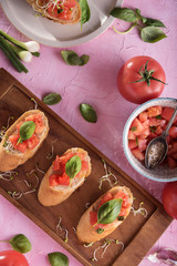 Traditional italian bruschetta on bright background