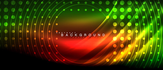 Neon glowing lines, magic energy space light concept, abstract background wallpaper design