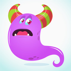 Happy cartoon monster or ghost. Vector  Halloween illustration of purple ghost