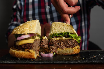 Man eating burger