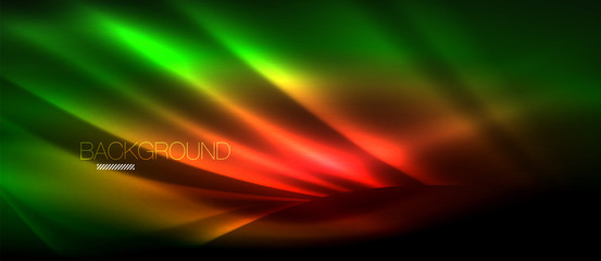 Neon glowing wave, magic energy and light motion background. Wallpaper template, hi-tech future concept