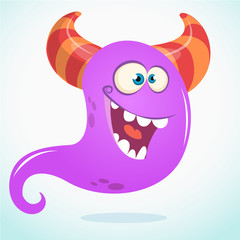 Fototapeta premium Happy cartoon monster or ghost. Vector Halloween illustration of purple ghost