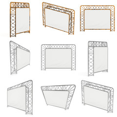 Steel truss girder element banner construction set. 3d render press wall isolated on white