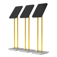 LCD Screen Stand. Trade Show Booth. 3d render of tv info kiosk isolated on white background. High Resolution. Ad template for your expo design.
