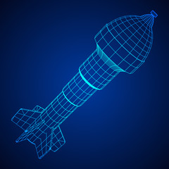 Missile, nuclear bomb or mortar mine Wireframe low poly mesh vector illustration