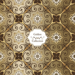 Abstract luxury golden seamless pattern. Golden vintage design elements. Elegant Decorative ornament for wallpaper, fabric, paper, invitation.