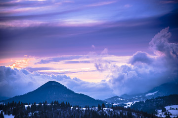 Winter clouds at the sunset