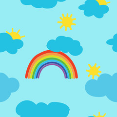 Fototapeta na wymiar pattern for babies, pattern including sky, clouds, rainbow, sun