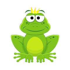 Fototapeta premium Cartoon prince frog vector illustration isolated on white backgr
