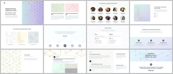 Minimal presentations, portfolio templates. Presentation slides for flyer, brochure, report. Line art pattern with connecting lines. Abstract geometric background. Technology, digital network concept.