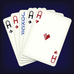Five of a Kind - Aces and Joker - playing cards vector illustration