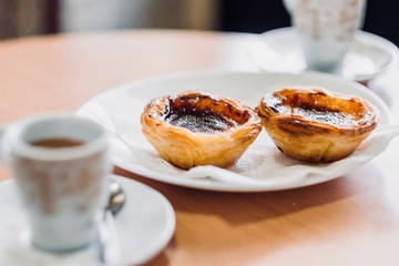 Traditional Portuguese pastry and coffee