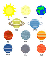 Vector set of solar system planets. Vector illustration isolated