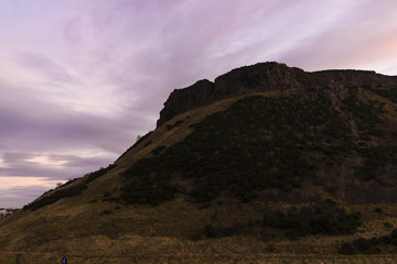 Silhouette of Arthur Seat at dawn