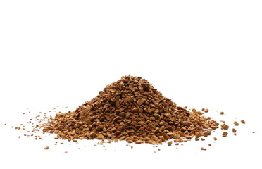 Instant coffee granules isolated on white background and texture