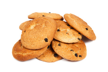 Oatmeal raisin cookies isolated on white background